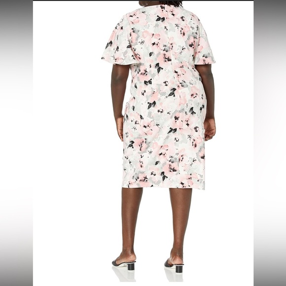 Kasper Pink and Black Floral Midi Flutter Sleeve SLV Sheath Dress NWT 109.00 - Picture 3 of 3